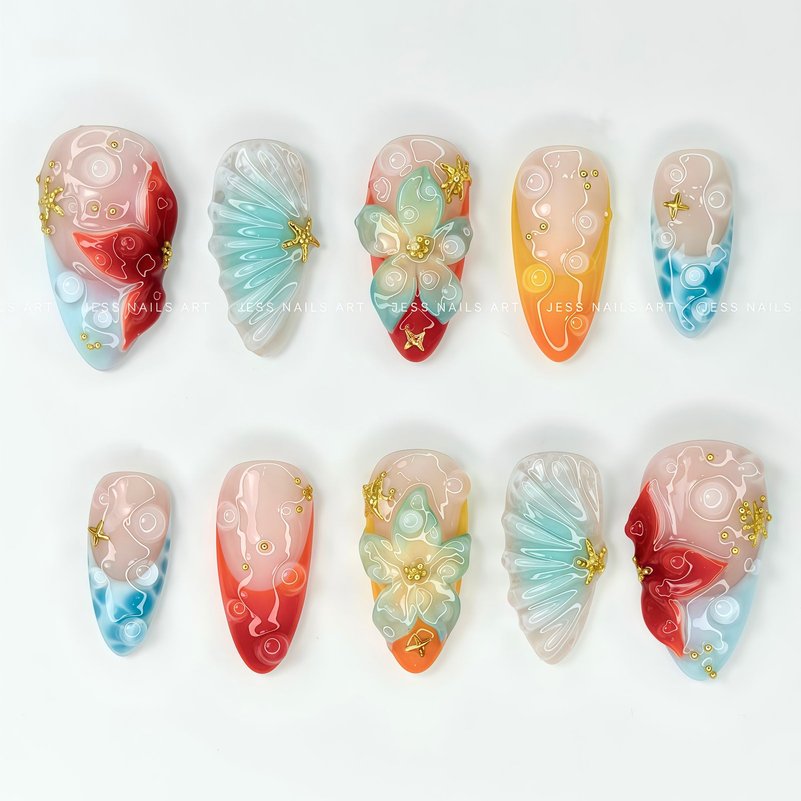 Ocean Pop press-on nails by Jess Nailbox